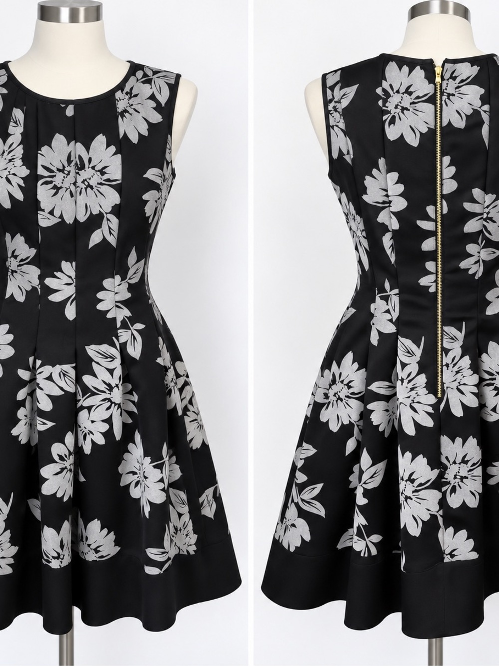 16567. Gabby Skye Women’s Black Gray Floral Fit & Flare Dress Sleeveless